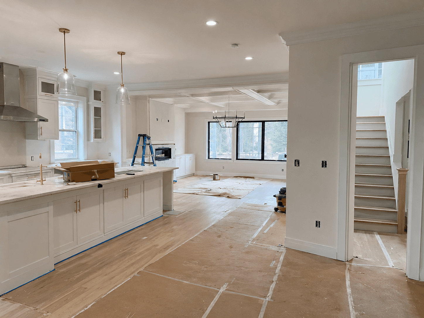 An open-plan kitchen and living room mid-renovation